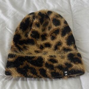 DKNY Fuzzy Leopard Print Hat